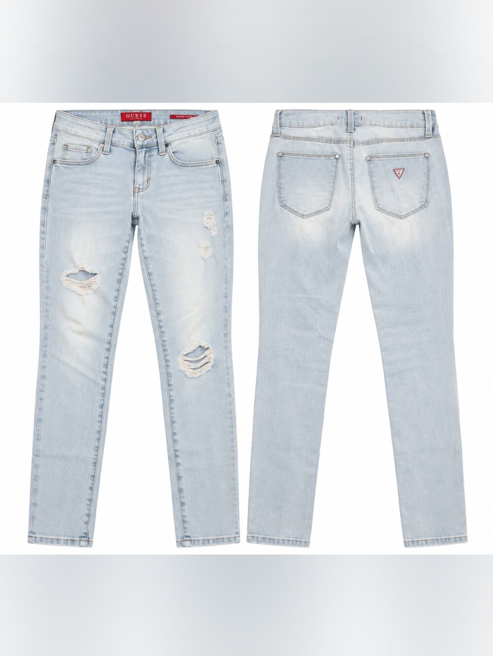 GUESS Light Wash Distressed Mid Rise Skinny Jeans Size 24 | Ripped Denim